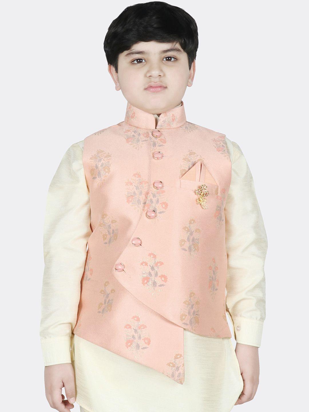 sg yuvraj boys peach floral print nehru jacket