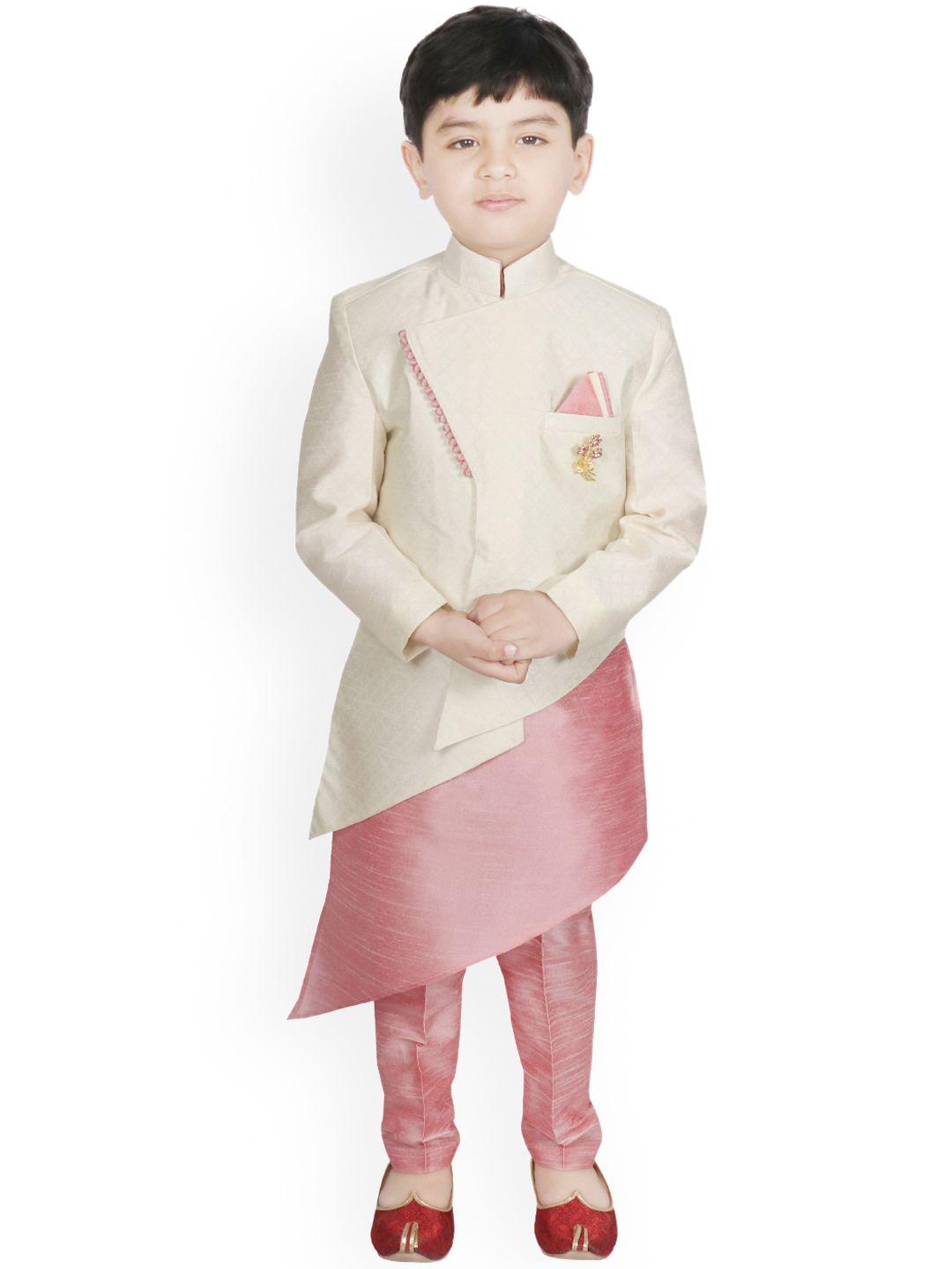 sg yuvraj boys pink solid kurta with trousers