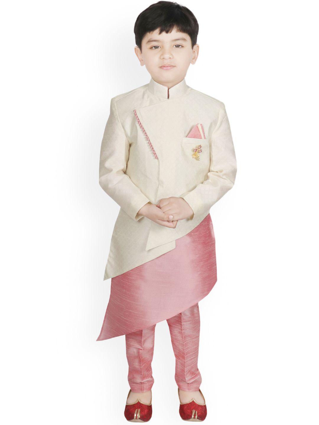 sg yuvraj boys pink solid kurta with trousers