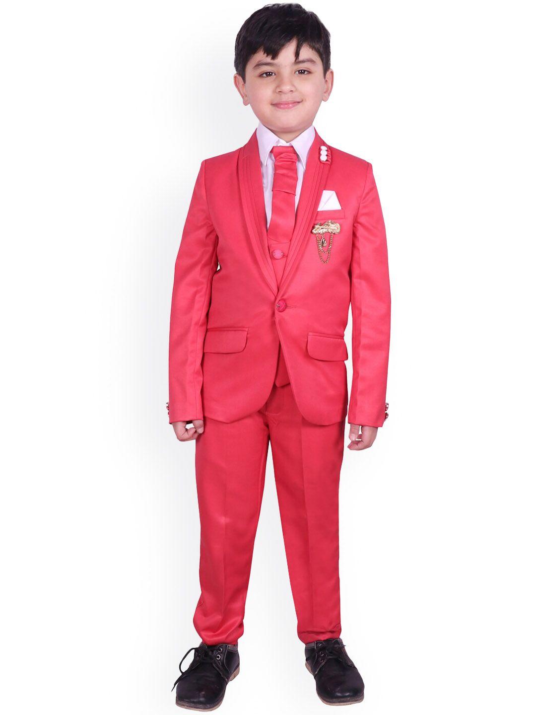 sg yuvraj boys pink solid tuxedo 5-piece suit