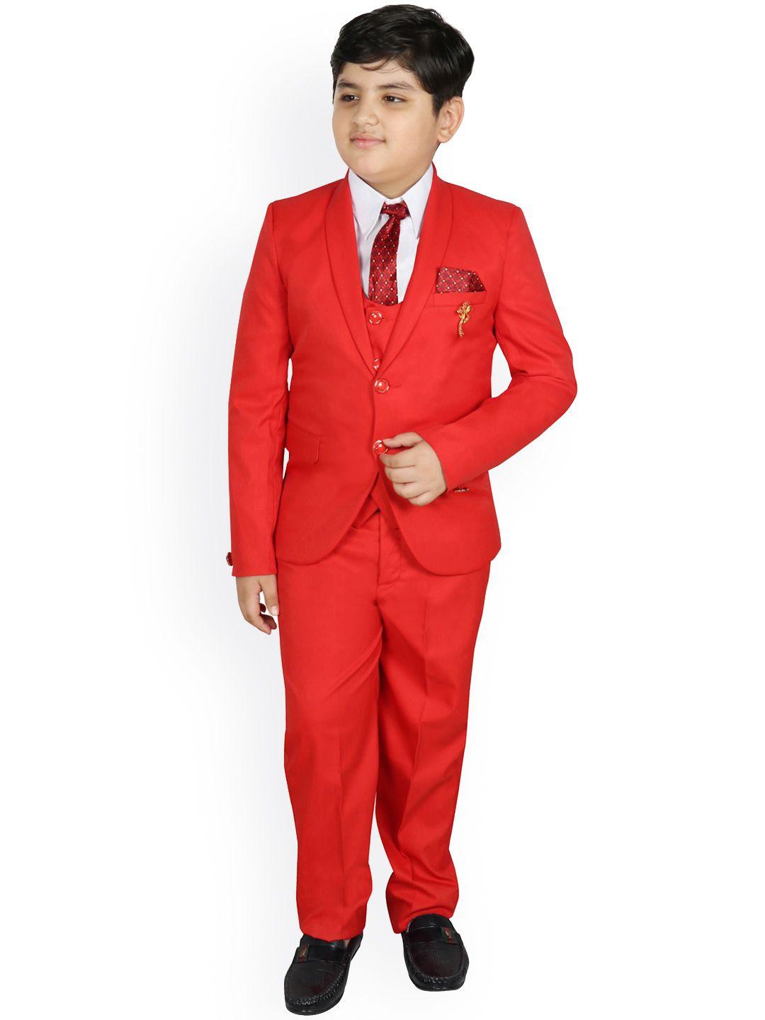 sg yuvraj boys red solid 5-piece party suit