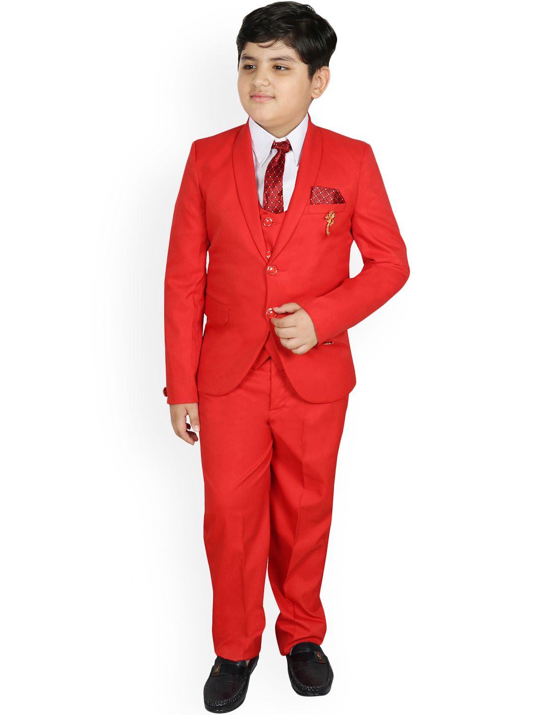 sg yuvraj boys red solid single breasted 5-piece suits