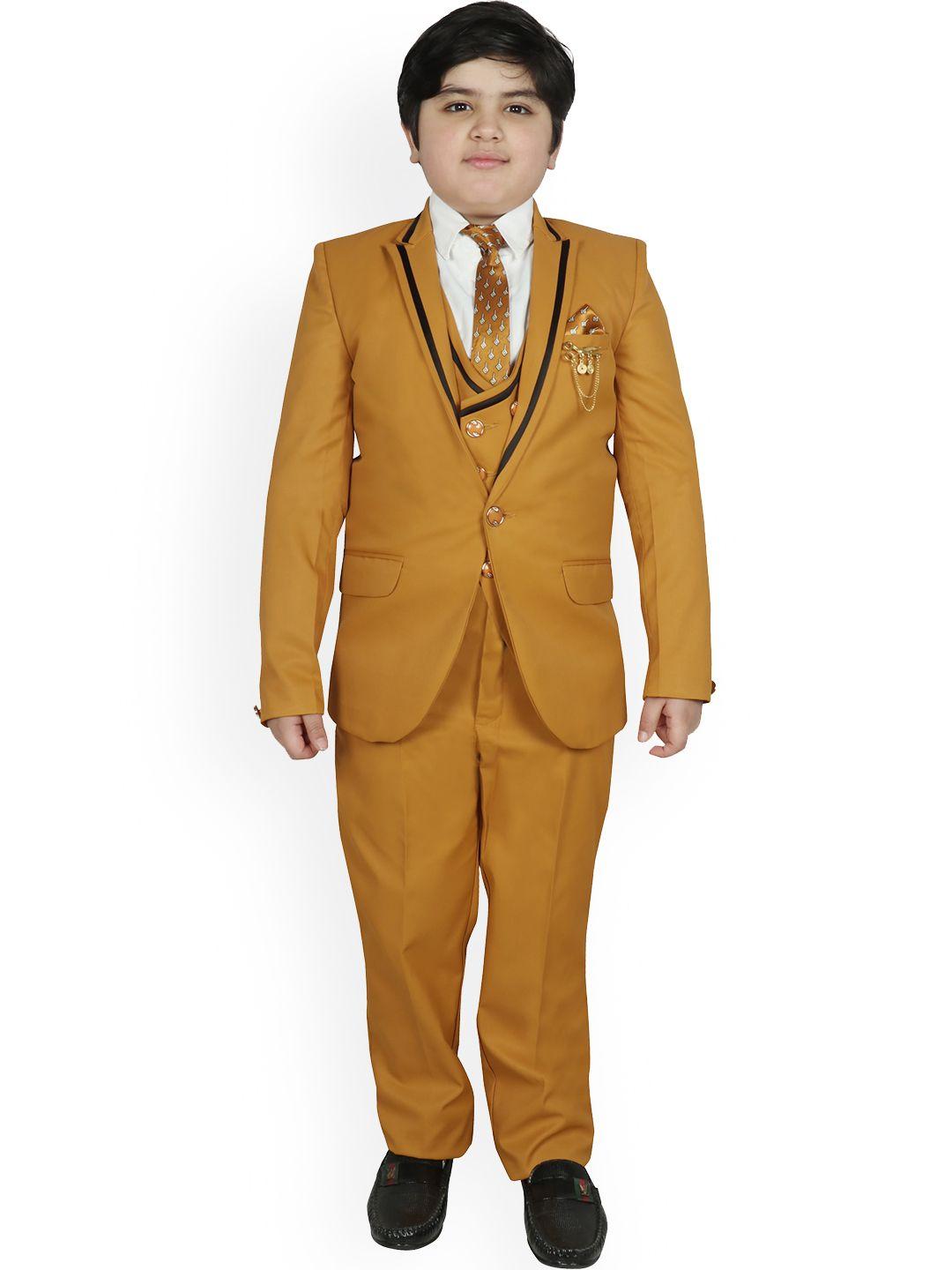 sg yuvraj boys rust-coloured solid 4 pcs party suit