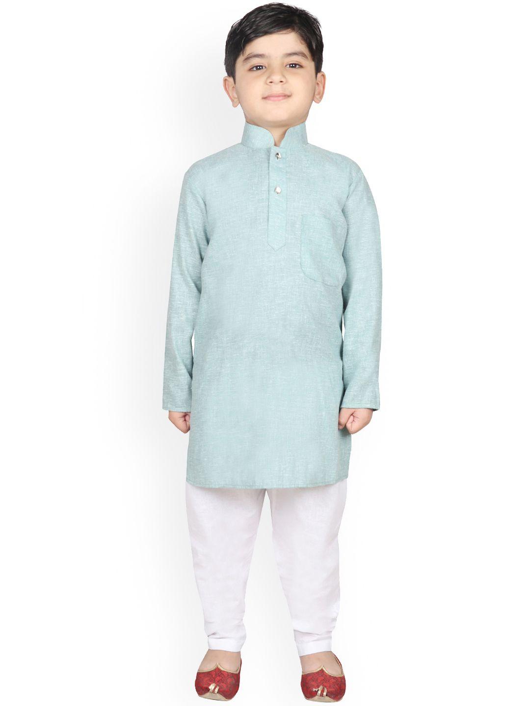 sg yuvraj boys sea green & white solid kurta with pyjamas