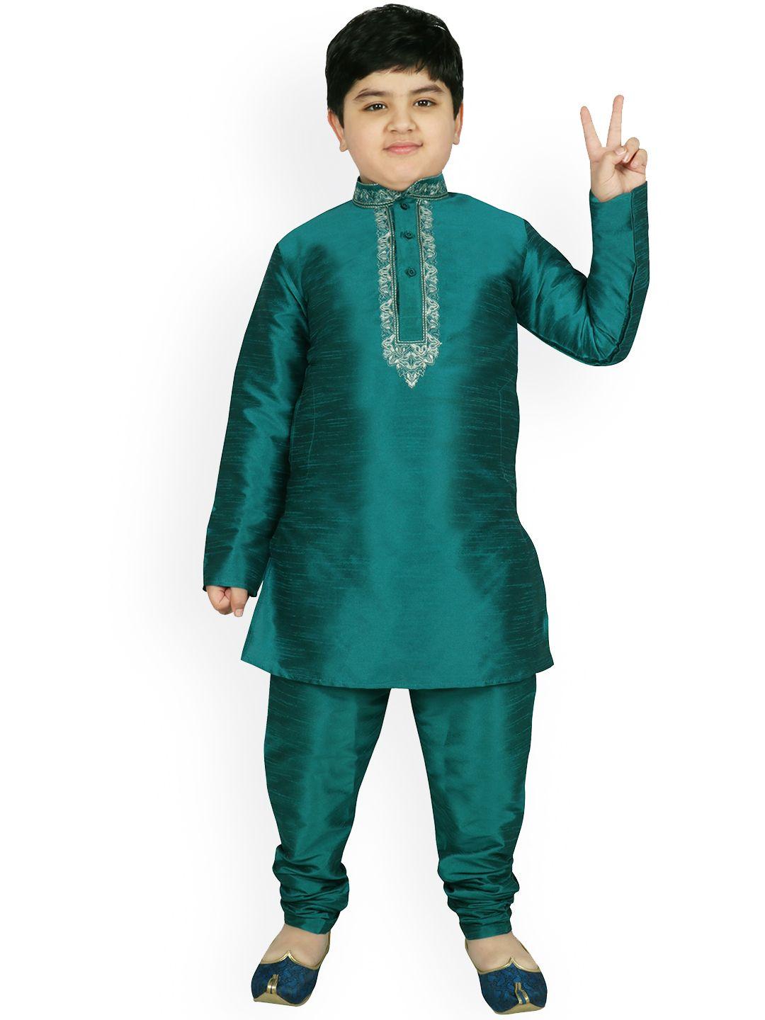 sg yuvraj boys teal solid kurta with churidar