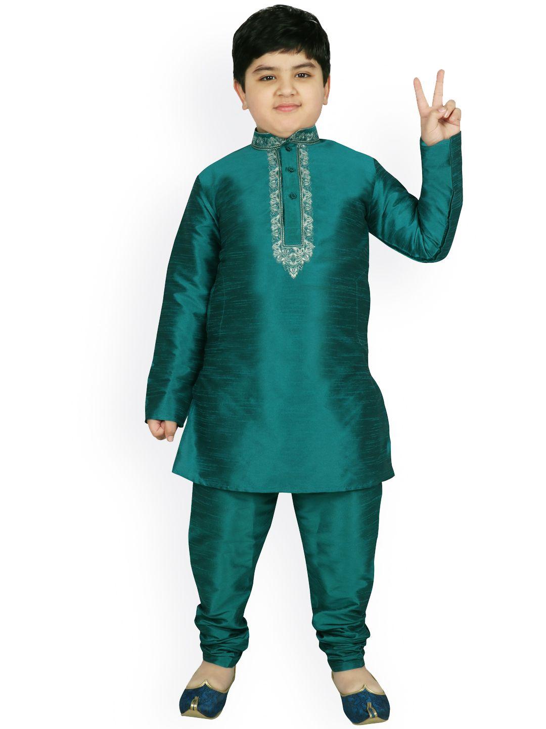 sg yuvraj boys teal solid kurta with churidar