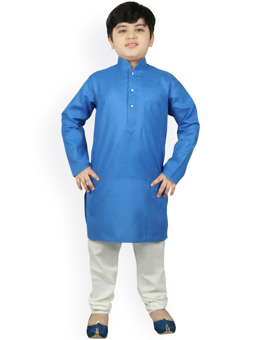 sg yuvraj boys turquoise blue & white solid kurta with pyjamas