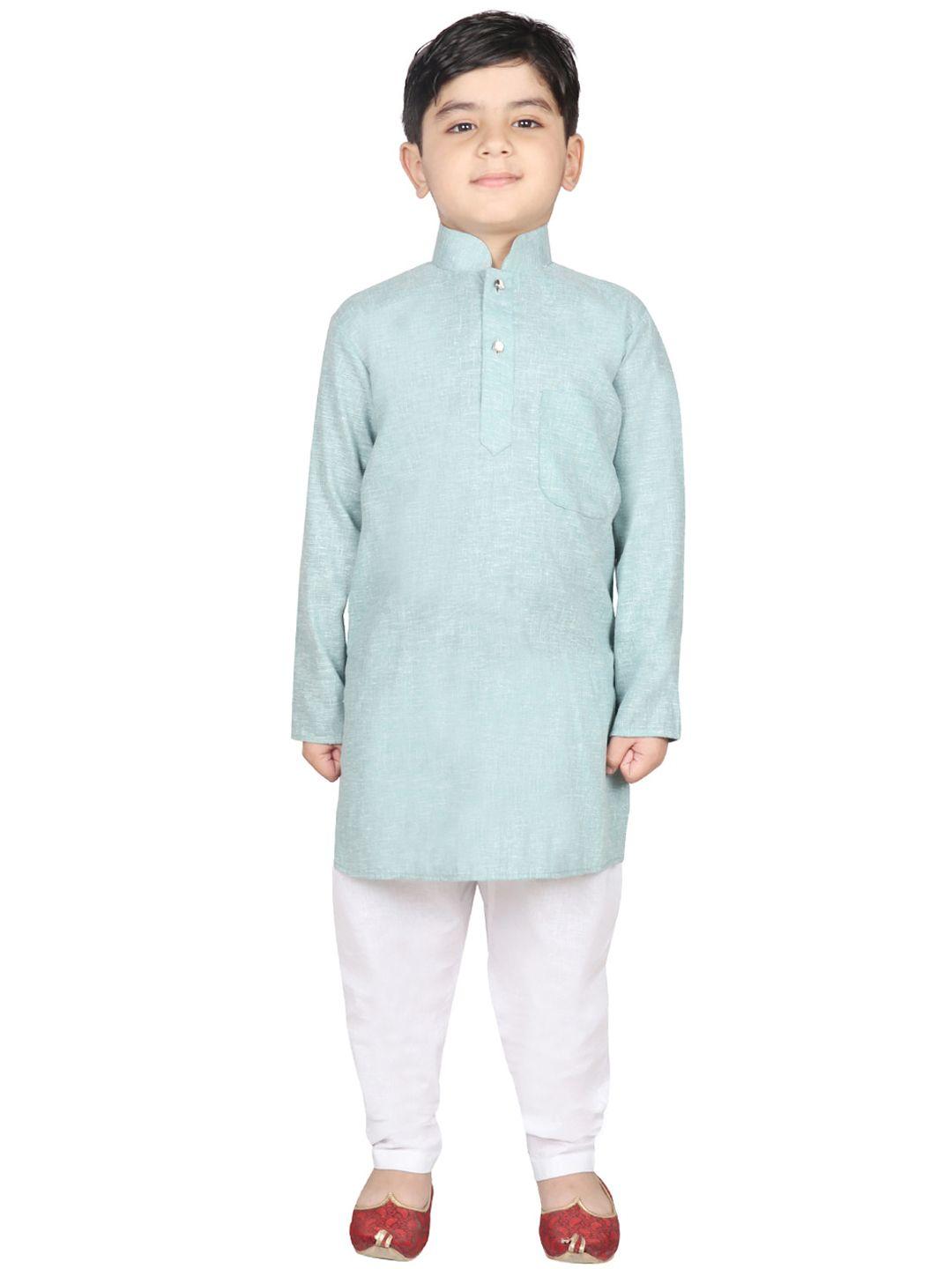 sg yuvraj boys turquoise blue & white solid kurta with pyjamas