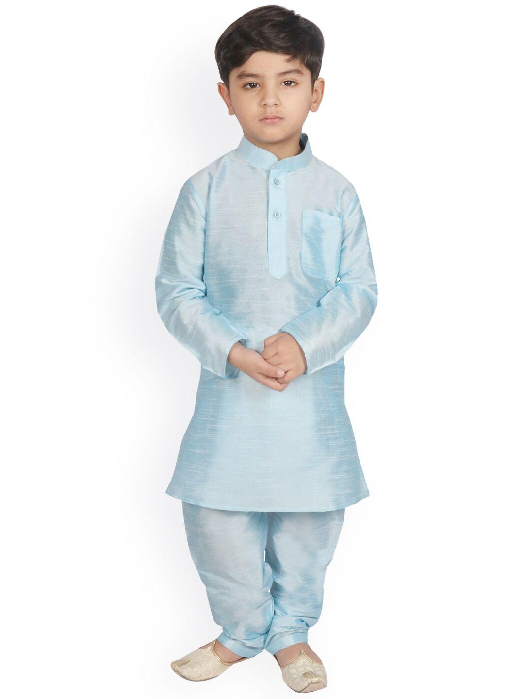 sg yuvraj boys turquoise blue raw silk kurta with pyjamas