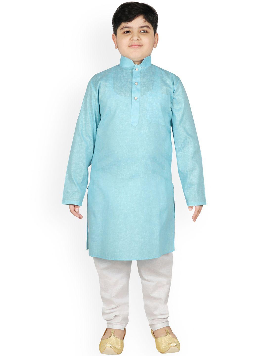 sg yuvraj boys turquoise blue regular pure cotton kurta with pyjamas