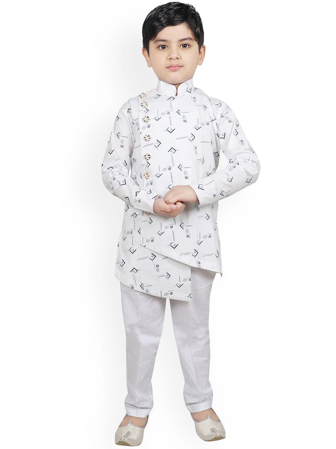 sg yuvraj boys white printed kurta with trousers