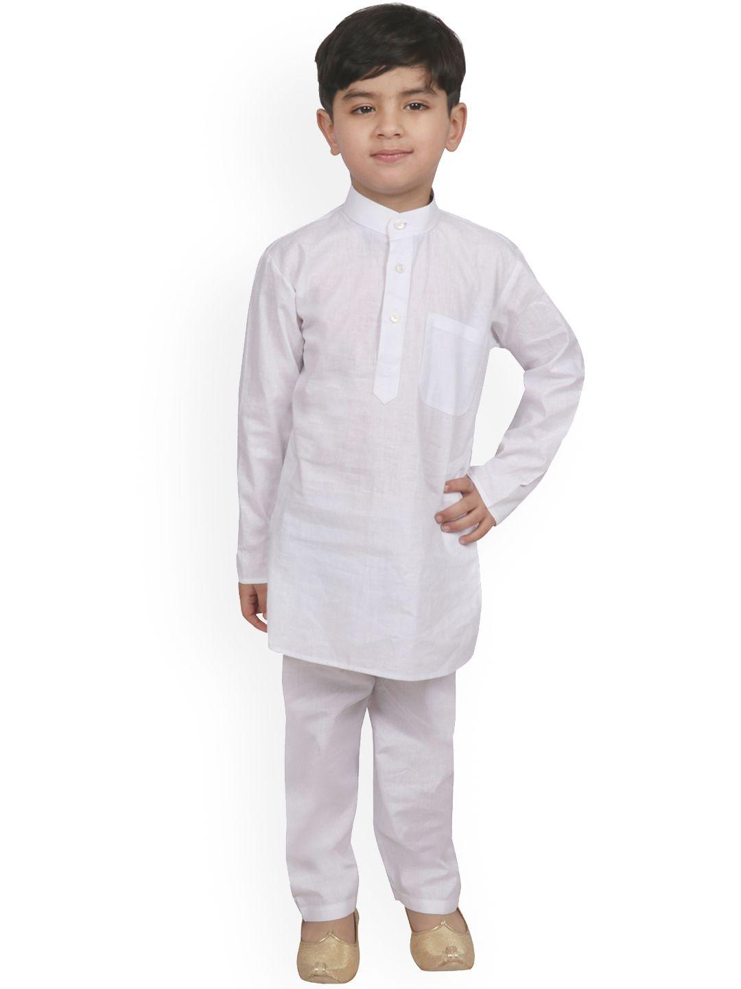 sg yuvraj boys white solid kurta with pyjamas