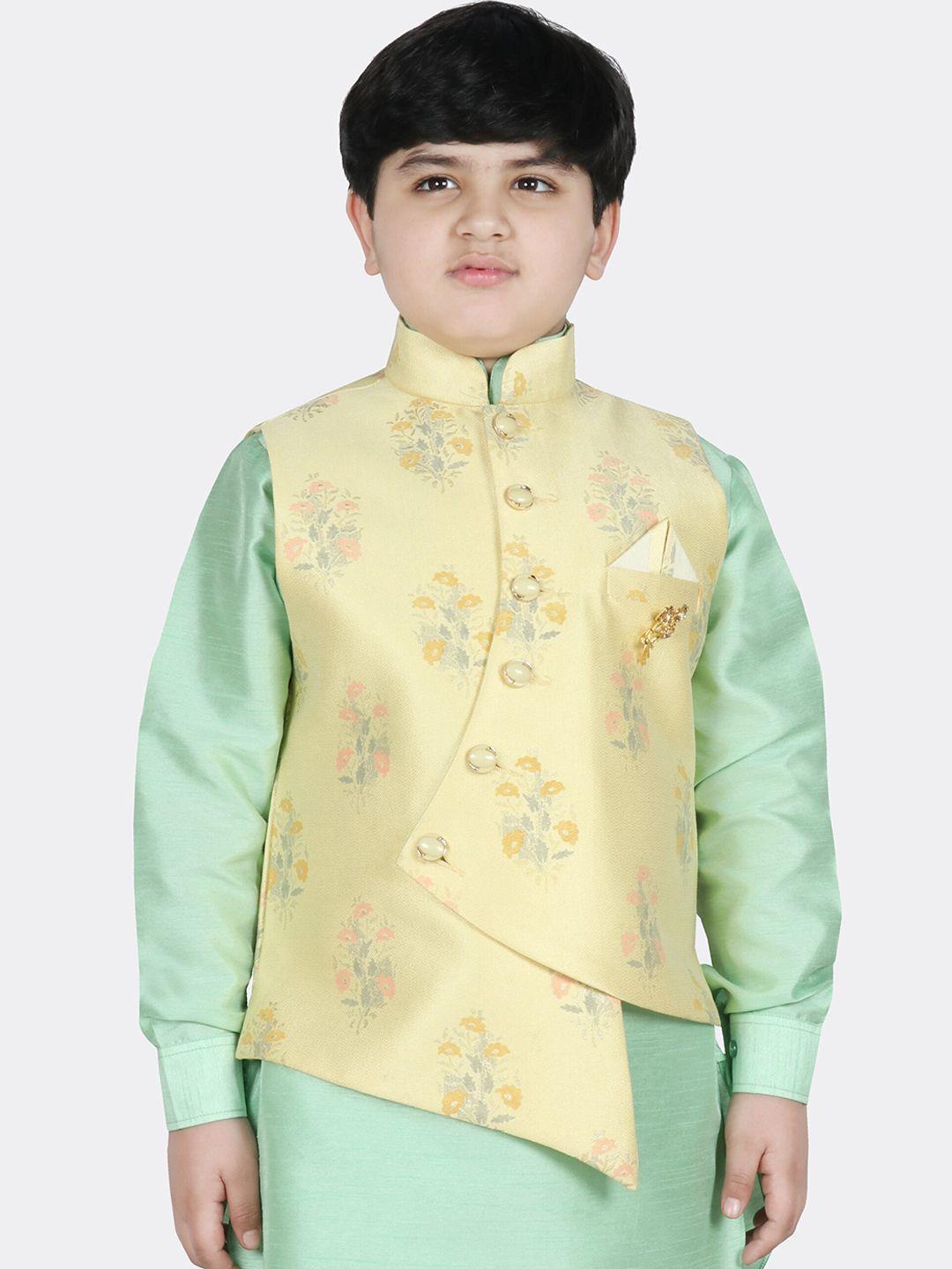 sg yuvraj boys yellow & pink floral print nehru jacket