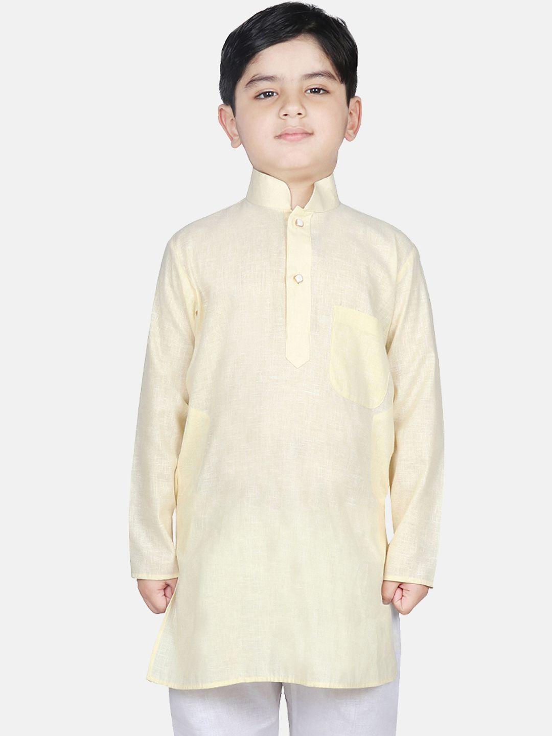 sg yuvraj boys yellow solid straight kurta