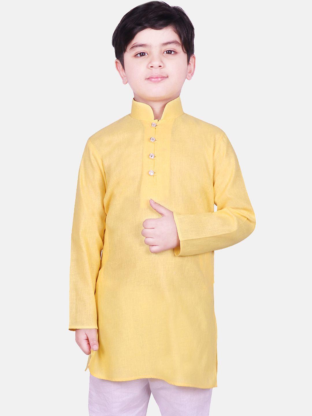 sg yuvraj boys yellow solid straight kurta