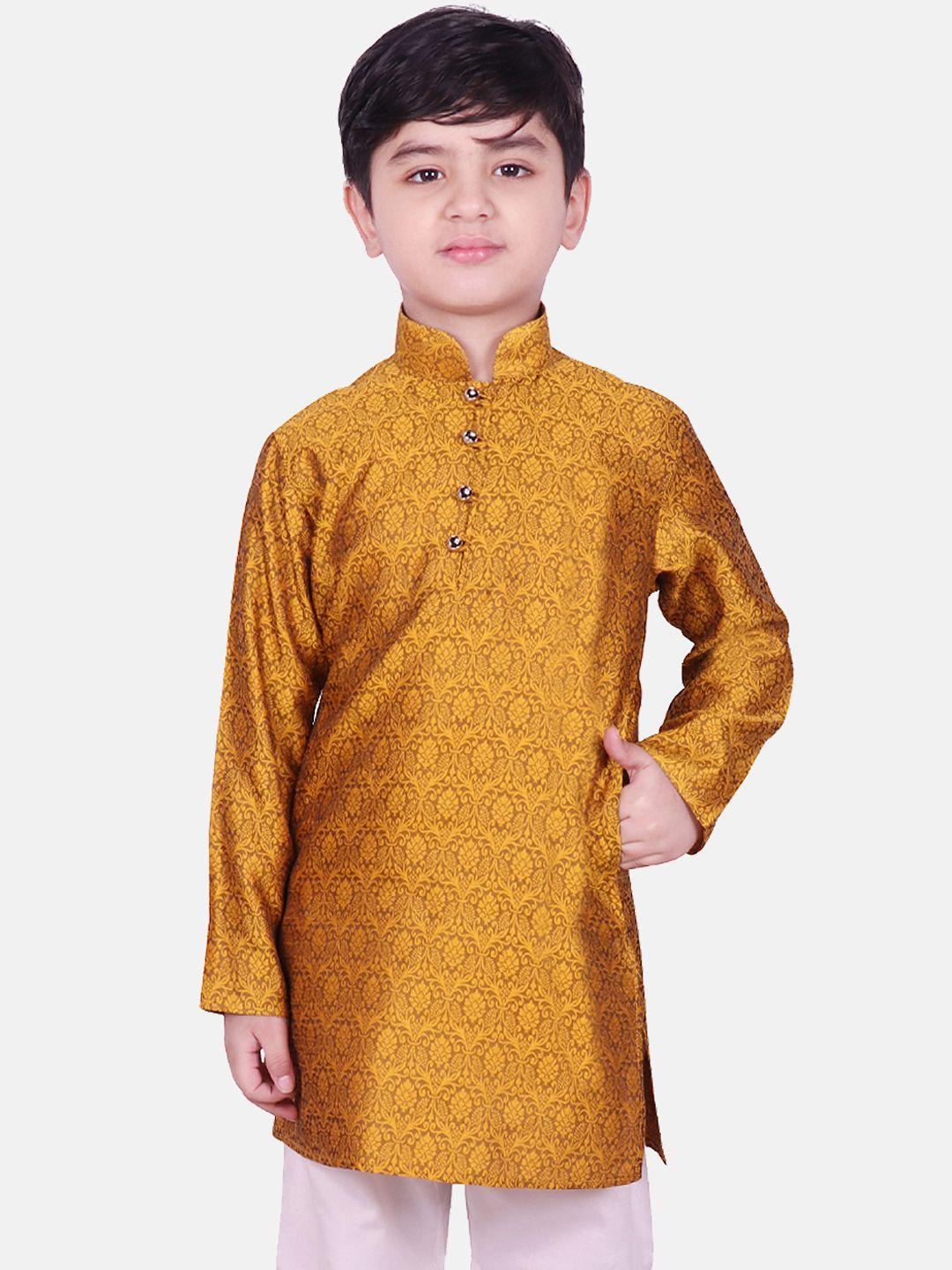 sg yuvraj boys yellow woven design straight kurta