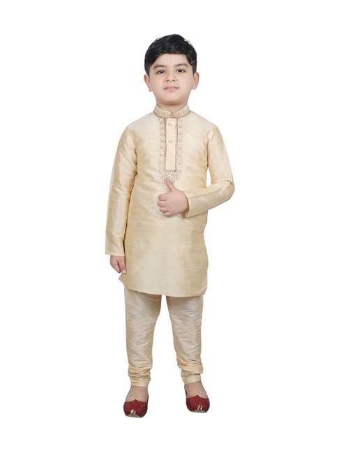 sg yuvraj kids beige embroidered full sleeves kurta set
