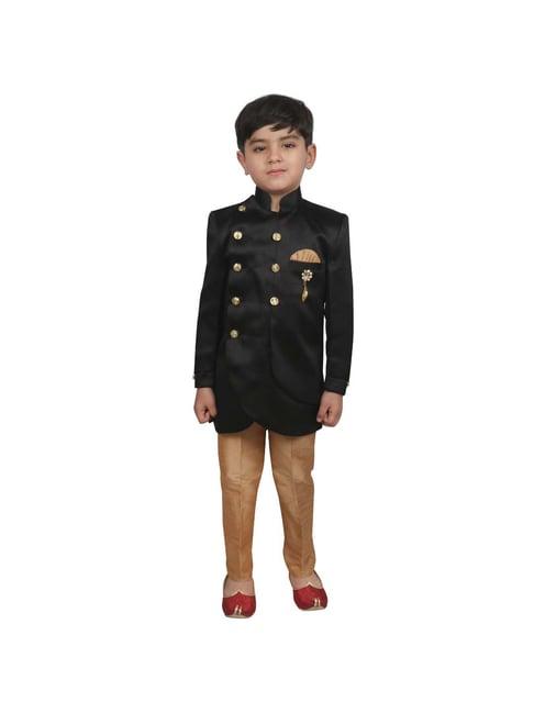 sg yuvraj kids black & brown solid sherwani with pyjama