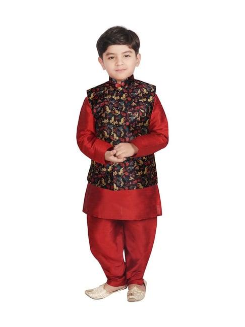 sg yuvraj kids black & maroon printed full sleeves kurta set