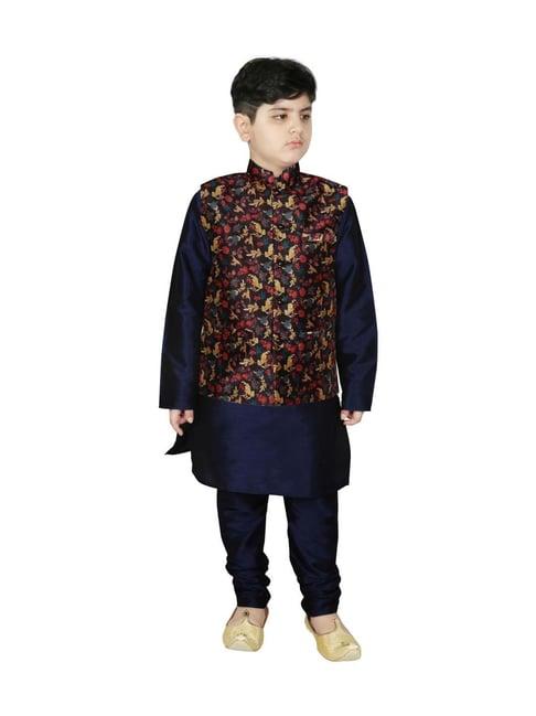 sg yuvraj kids black & navy printed full sleeves kurta set