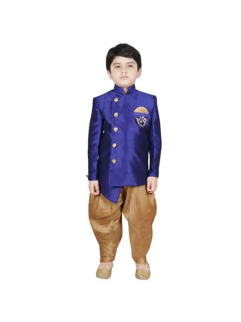 sg yuvraj kids blue & brown solid sherwani with pyjama