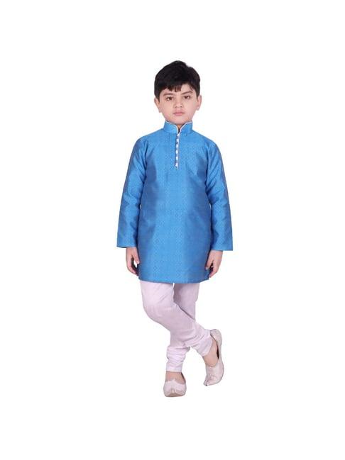 sg yuvraj kids blue & white printed kurta with pyjama