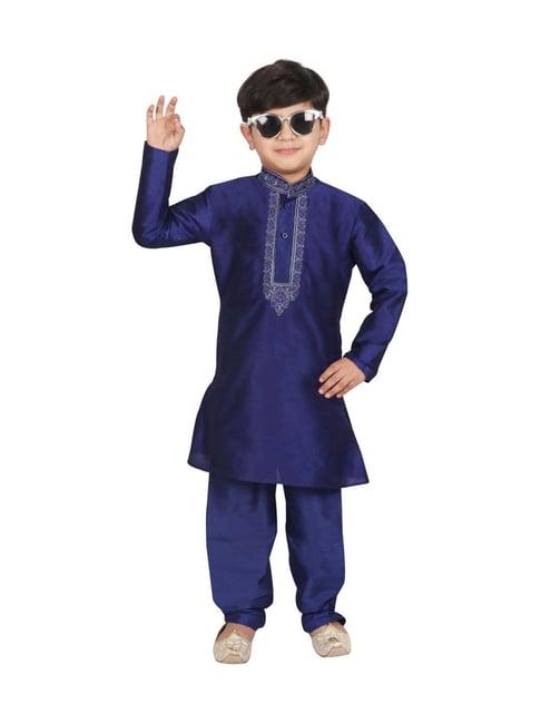 sg yuvraj kids blue embroidered full sleeves kurta set