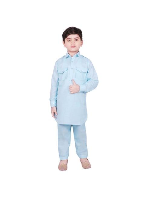 sg yuvraj kids blue solid kurta with pyjama