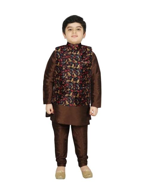 sg yuvraj kids brown & black printed full sleeves kurta set