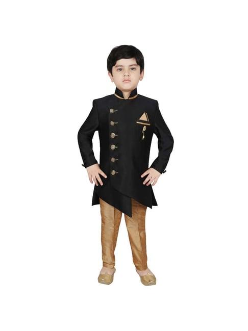 sg yuvraj kids brown & black solid sherwani with pyjama