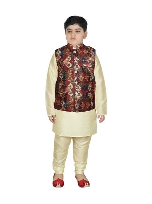 sg yuvraj kids brown & cream printed full sleeves kurta set