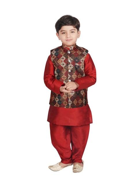 sg yuvraj kids brown & maroon printed full sleeves kurta set