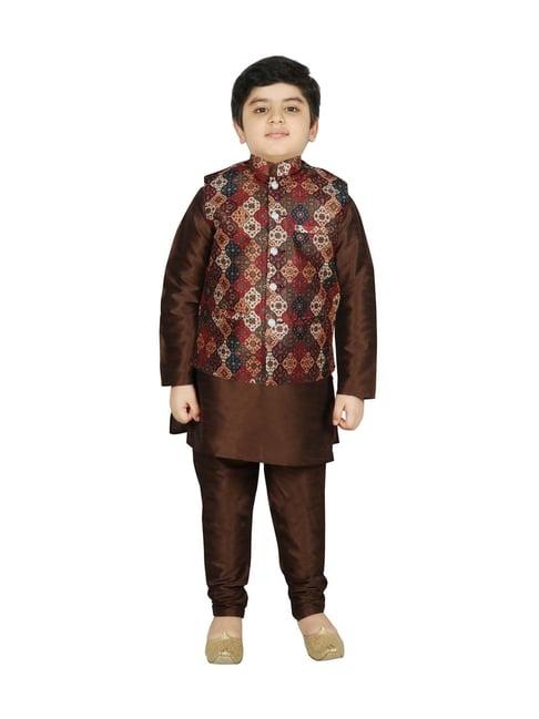 sg yuvraj kids brown printed full sleeves kurta set