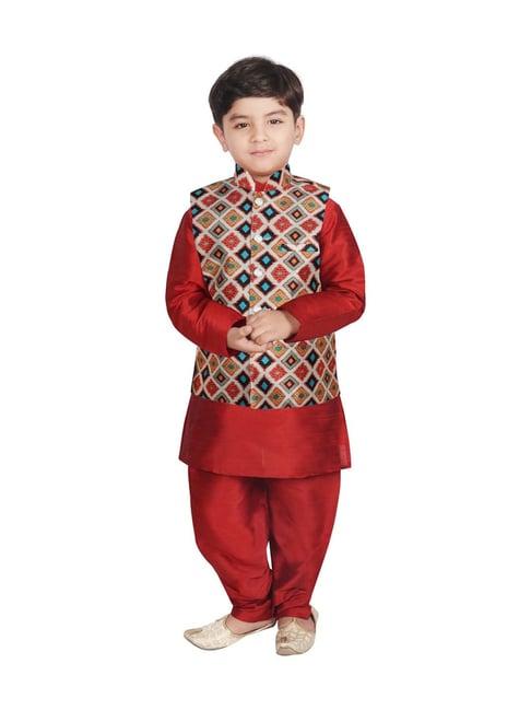 sg yuvraj kids cream & maroon printed full sleeves kurta set