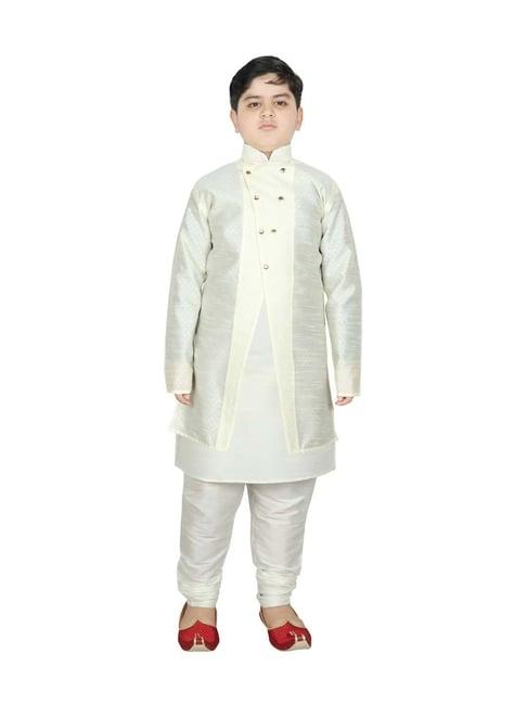 sg yuvraj kids cream & white textured pattern full sleeves kurta set