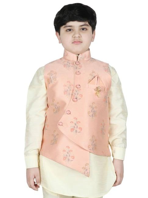 sg yuvraj kids dark peach solid nehru jacket