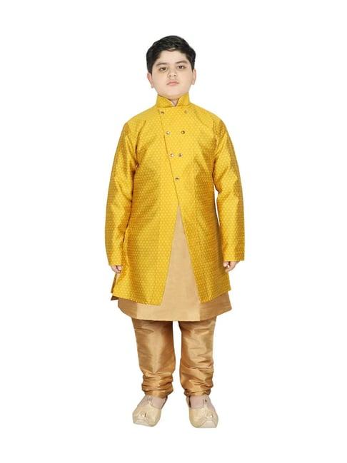 sg yuvraj kids gold & yellow textured pattern full sleeves kurta set