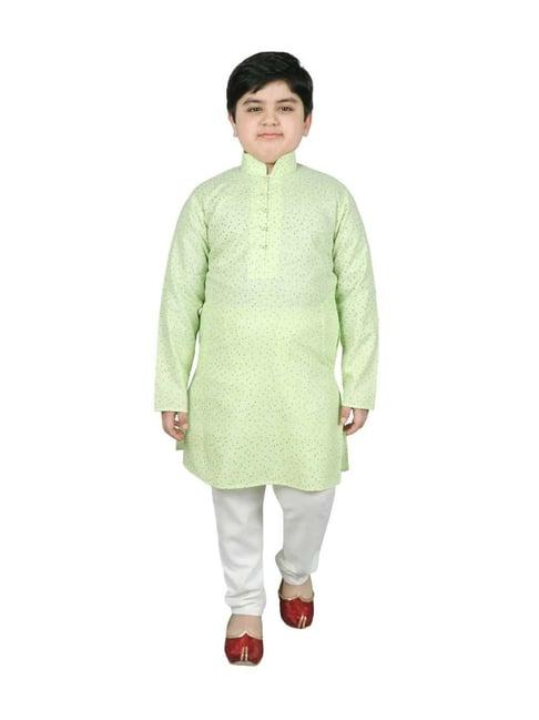 sg yuvraj kids green & white cotton printed full sleeves kurta set