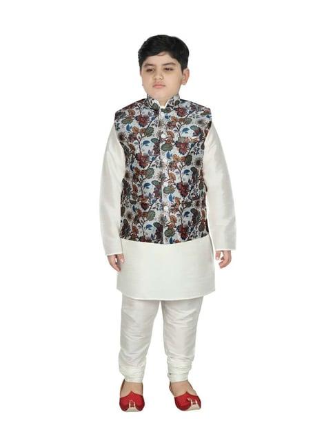 sg yuvraj kids grey & white printed full sleeves kurta set