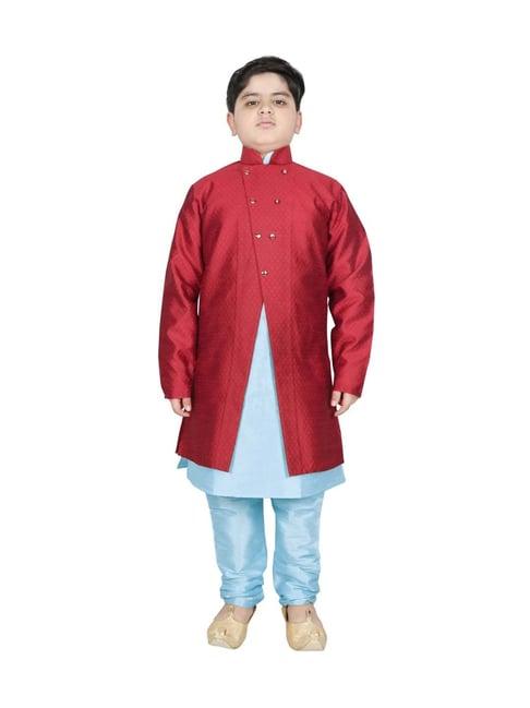 sg yuvraj kids maroon & blue textured pattern full sleeves kurta set
