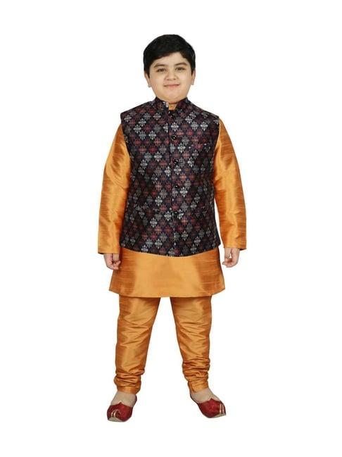 sg yuvraj kids navy & & golden printed full sleeves kurta set
