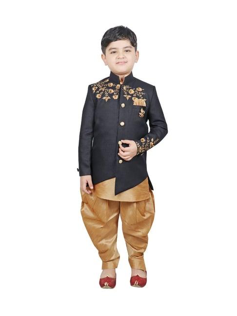 sg yuvraj kids navy & beige embroidered kurta, pyjamas with jacket