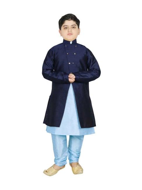 sg yuvraj kids navy & blue textured pattern full sleeves kurta set