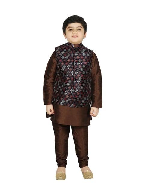sg yuvraj kids navy & brown printed full sleeves kurta set