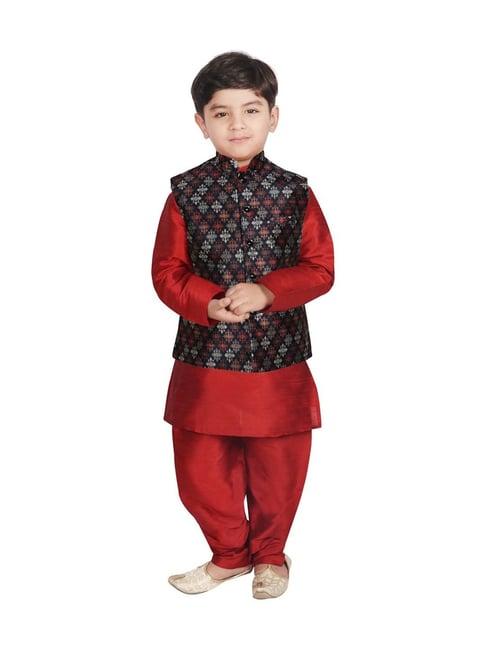 sg yuvraj kids navy & maroon printed full sleeves kurta set