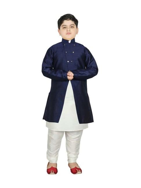 sg yuvraj kids navy & white textured pattern full sleeves kurta set