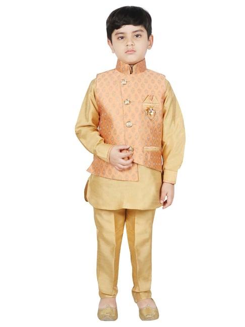 sg yuvraj kids orange & brown printed kurta with pyjama