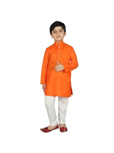 sg yuvraj kids orange & white solid kurta with pyjama