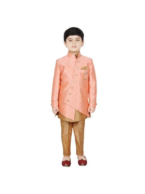 sg yuvraj kids peach & brown printed kurta with pyjama