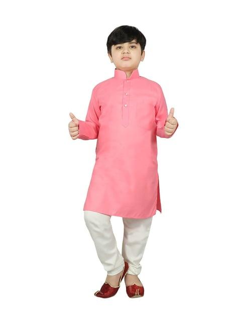 sg yuvraj kids peach & white solid kurta with pyjamas